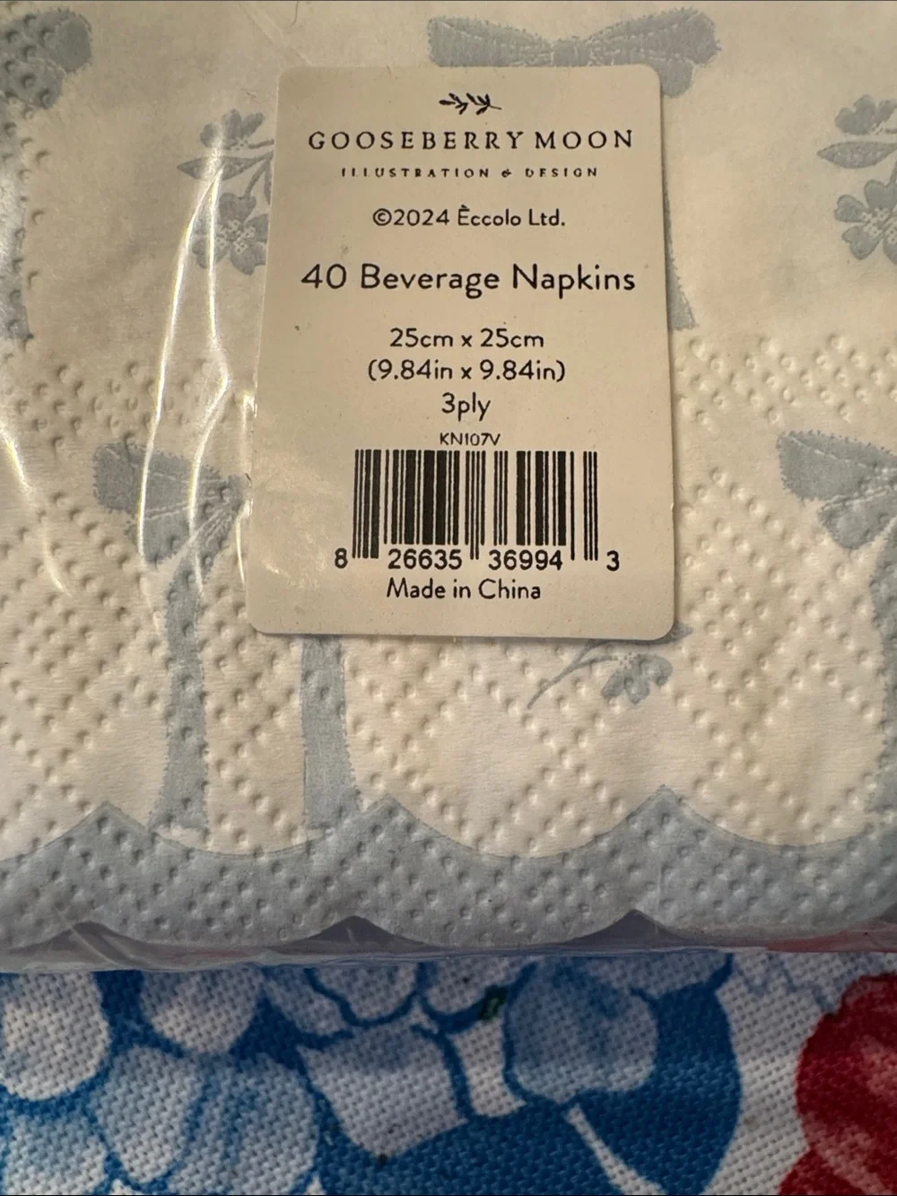 Gooseberry Moon New Blue Bow Pattern Paper Napkins - Set of 2 Packs 9x9